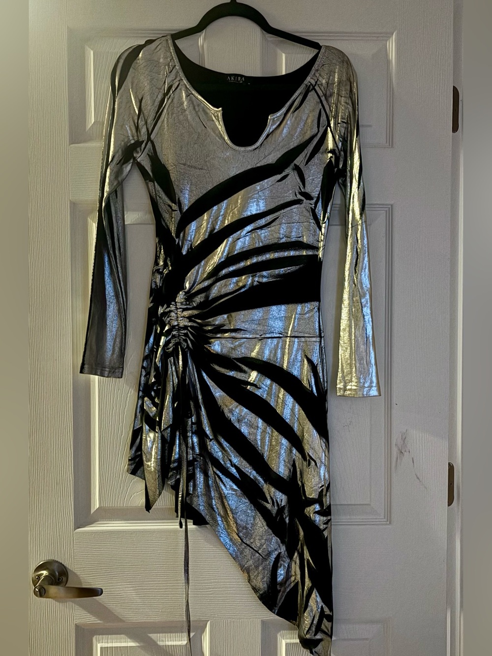 AKIRA Silver and Black Asymmetrical Ruched Party Dress